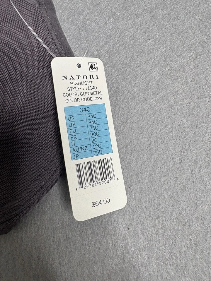 Natori Highlight Bra Womens 34C Gunmetal Gray Underwire Padded Mesh 711149 New - Image 2 of 4