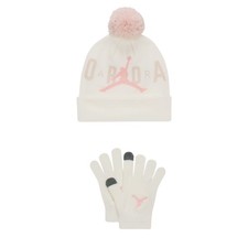 Jordan Set da Ragazzi Cappello e Guanti Pom Beanie Bianco Codice 9A0869-782