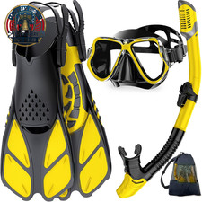 Mask Fins Snorkel Set, Snorkeling Gear for Adults, Panoramic View Snorkel Mask A