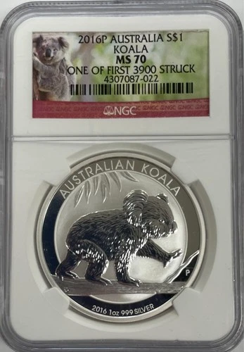 2016P $1 AUSTRALIA KOALA ONE OF FIRST 3900 STRUCK NGC MS70 1 OZ .999 SILVER COIN