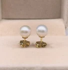 PERFECT Round 5-6MM AAA+ Real WHITE AKOYA PEARL STUD EARRINGS 14K GOLD