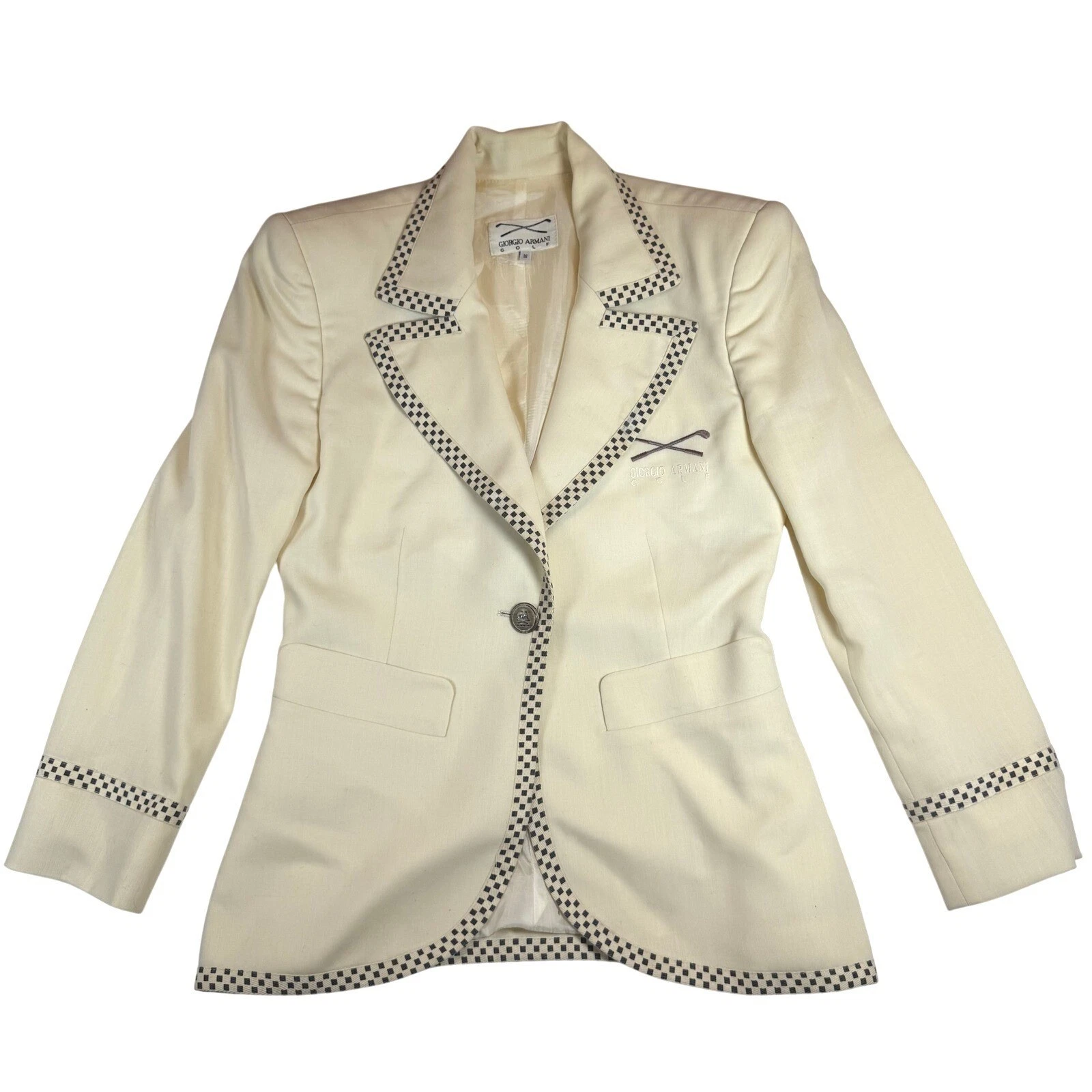 Giorgio Armani — Vintage Giorgio Armani Golf Blazer Size 38 Medium Virgin Wool Checkered Trim