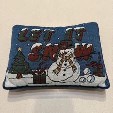 Vintage Christmas Tapestry Accent Throw Pillow Let It Snow 9 x12 Snowman