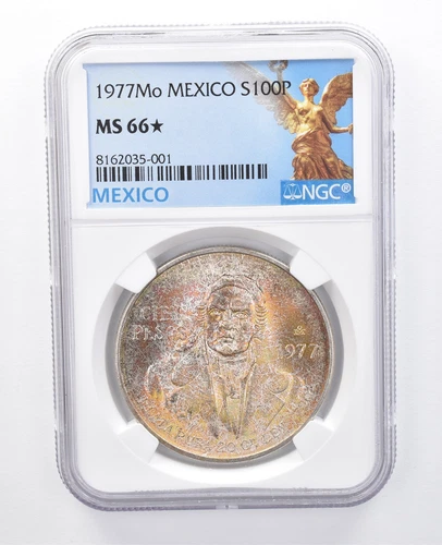 1977 Mo Mexico 100 Pesos Silver MS66* STAR NGC Beautiful Tone *7919