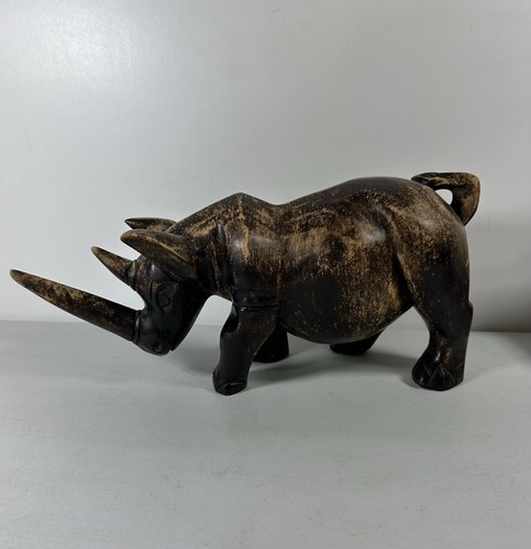Rhino Rhinoceros Carved Sculpture Wildlife Figurine Oversize Tabletop Display