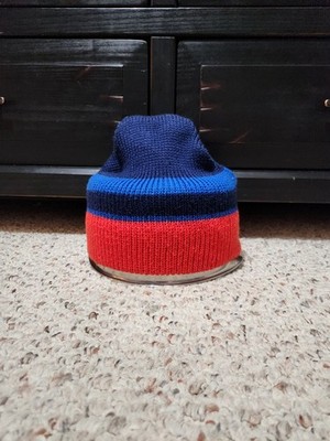 Vintage HERMAN'S Sporting Goods 80s Wool Blend Beanie Ski Winter Hat  Blue Red