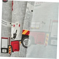  Fire Truck Window Curtain Panel, Pair, 52" 52"W x 84"L (Pack of 2) Red & Gray