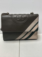 Tory Burch Fleming Convertible Shoulder GRAY Striped Matte Bag
