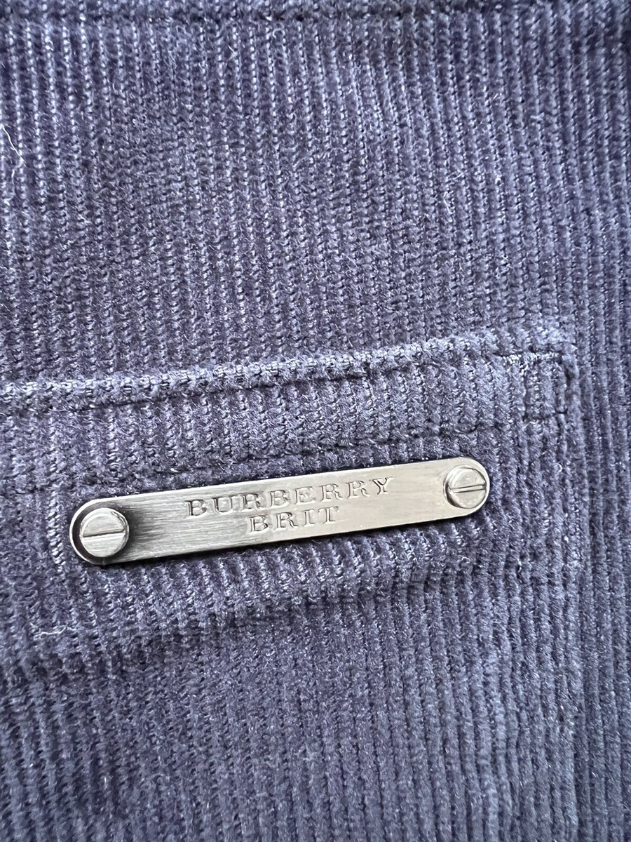 BURBERRY BRIT Men Button Fly Slim Corduroy Cords Pants Navy
