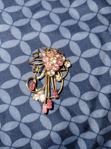 Vintage Gold Colored Brooch With Colored Stones