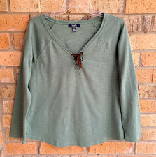 Chaps Women's Long Sleeves Top Blouse Front Lace Up Moss Green Size XL