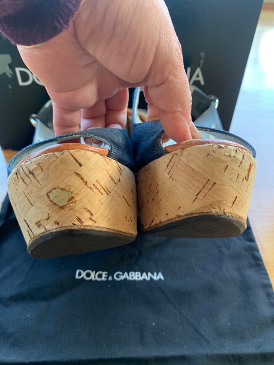 DOLCE & GABBANA ZEPPA DENIM MINERVA SLINGBAC Canvas Wedge