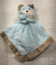 Carters Puppy Dog Baby Security Blanket Lovey Rattle Plush Blue Brown Satin Boy