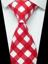 New Classic Checks Red White 100% Cotton Men's Necktie Neck Tie 3.15''(8CM)
