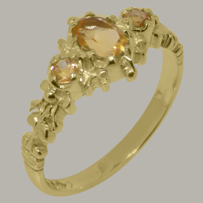 Solid 9ct Yellow Gold Natural Citrine Womens Trilogy Ring