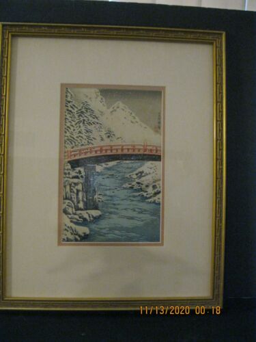Antique Japanese woodblock print -Takahashi Shotei-Sacred Bridge, Nikko - Picture 1 of 6