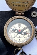 Brass Pocket Compass with Leather Case Trust in The Lord for Hiking Camping.