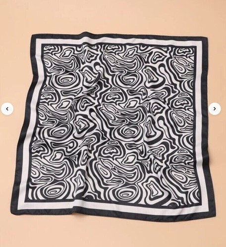 Womens 60cm x 60cm Geometric Square Head Scarf Hair Tie Bandana Black/White 620 - Picture 7 of 9