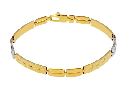 18K YELLOW WHITE GOLD MAN SEMI RIGID BRACELET ALTERNATE 4mm PLATES WITH SQUARES