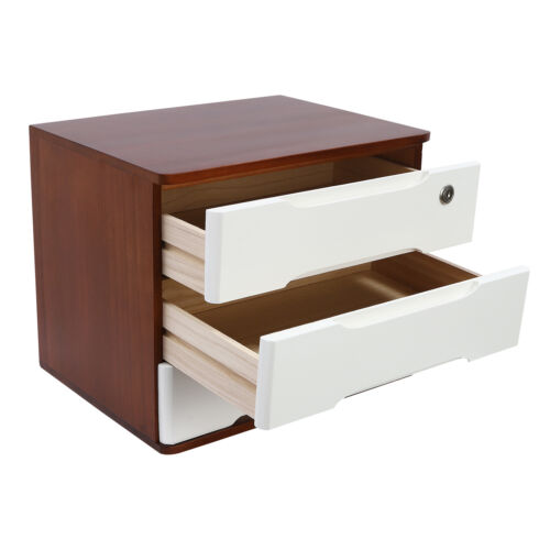 Wooden Desktop Storage Box Drawer Office Home Table Display Organizer with Lock - Picture 21 of 21