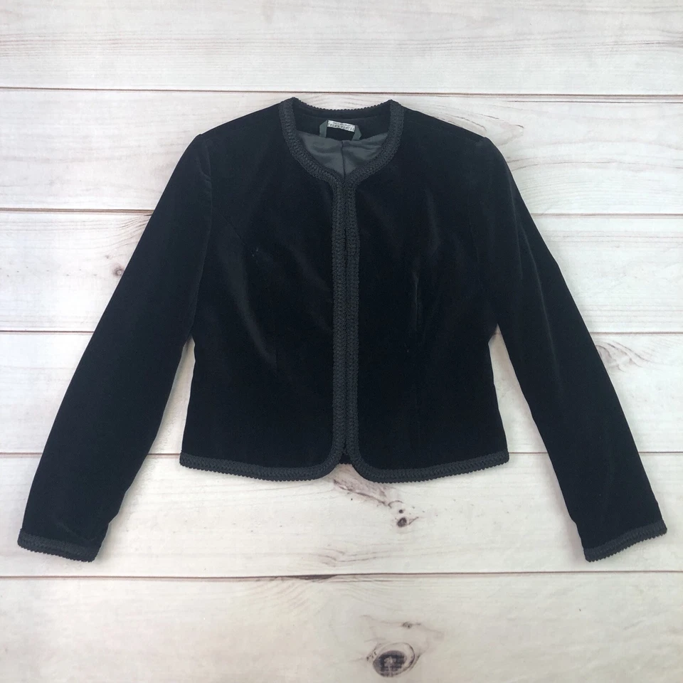 Chaqueta Blazer Corta Militar Elástica Militar Terciopelo Negro 8 De Colección Laura Ashley Para Mujer Foto 4 de 4