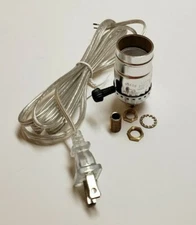 Vintage Table Lamp Rewiring Kit Nickel Plated 3-Way Socket, Silver Cord 553NJB