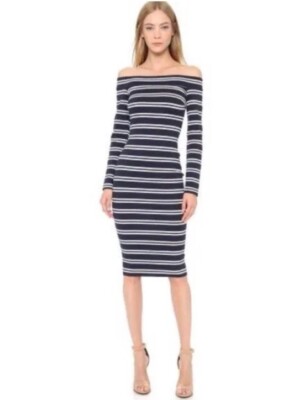 Bec & Bridge Women's Blue Striped Ahoy Long Sleeve Midi Off Shoulder Dress US 6