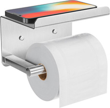 Self-Adhesive Toilet Paper Holder with Shelf - Chrome Stainless Steel Design