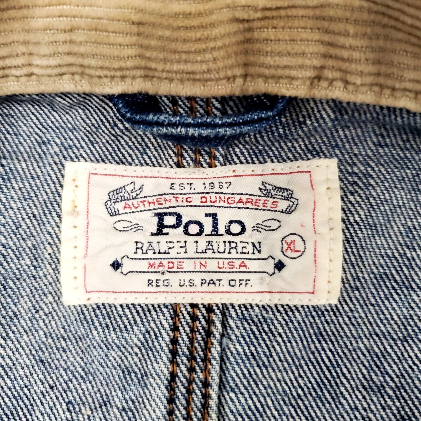Vintage Polo Ralph Lauren Denim Trucker Dungarees Jacket Corduroy