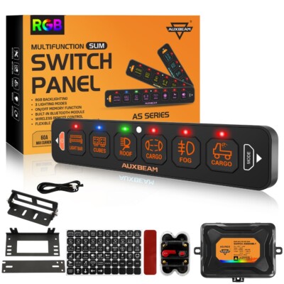 AUXBEAM Slim RGB 6 Gang Switch Panel Toggle ON-Off Controller For Auto Car Boat