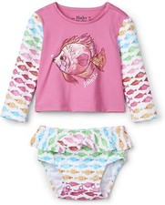 Hatley 2pc Watercolor Fish Long Sleeve Rash Guard UPF 50 Swim Set 6 -9 Mths NWT