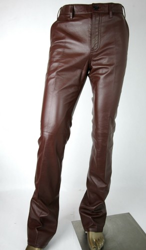 Prada Men's Burgundy Leather Pants EU 