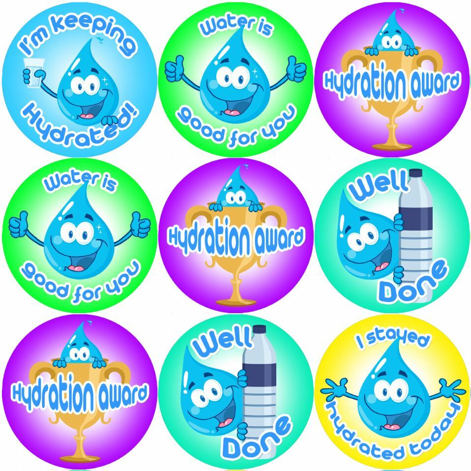 144 Hydration Awards 30mm (Drink Water) Reward Stickers for School Teachers