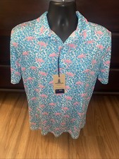 NWT Chubbies The Domingo Performance Polo Shirt Mens Medium Flamingo Print