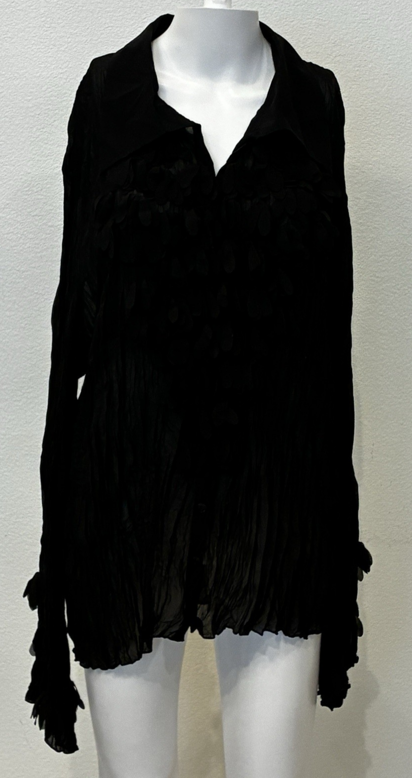 Y2K Kaelyn Max Black Fairy Grunge Sheer Crinkled Whimsigoth Top Size 3X