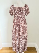 Floral Smocked Off-Shoulder Maxi Dress By Shein S 6 Beige & Brown