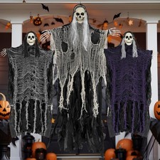 Halloween Decorations Outdoor/Indoor,Set of 3 Scary Hanging Ghosts Grey
