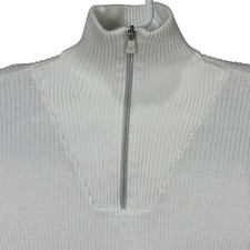 Ralph Lauren Lauren Active Womens XL White Black Stripe Quarter Zip Knit Sweater