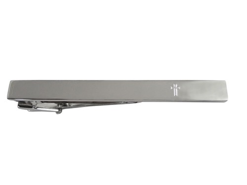 Silver Toned Etched Religious Cross Square Tie Clip