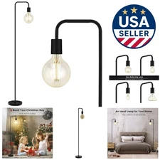 63-Inch Industrial Floor Lamp with Footswitch - Matte Black Minimalist Design