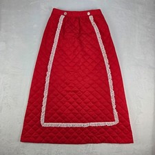 Vintage Kid Dudz Quilted Maxi Skirt Red White Lace Trim Cottagecore 34" Long