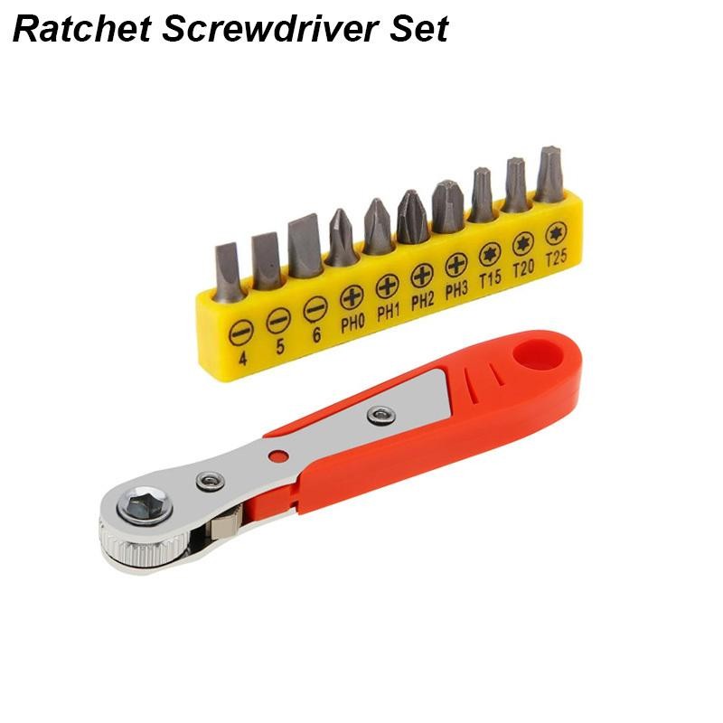 Right Angle Ratchet Screwdriver Set 1/4" Hex Bit Socket Metric Nut Driver Tool