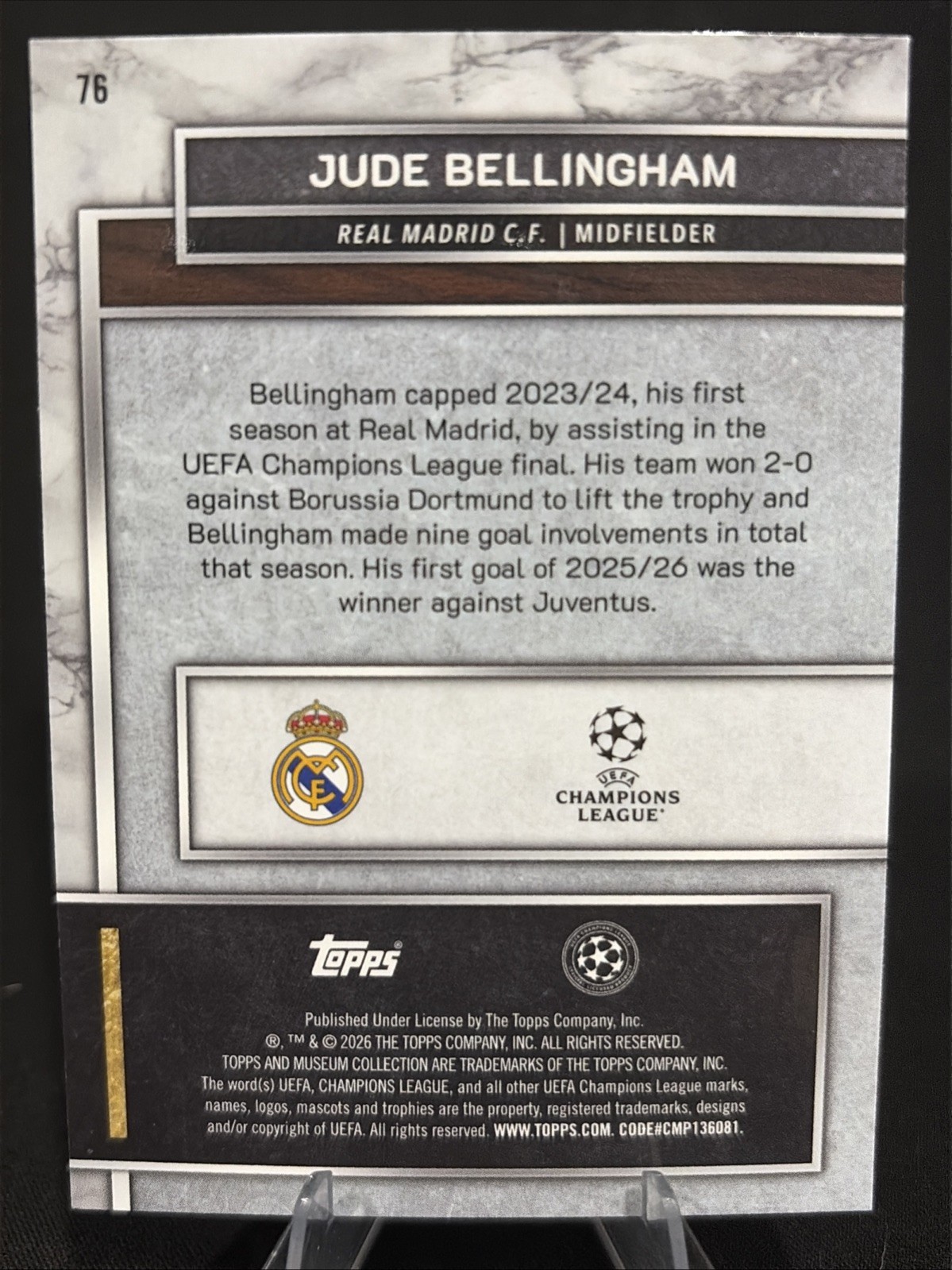 2025-26 Topps Museum UEFA Jude Bellingham Ruby Parallel /75 #76 Real Madrid view 4