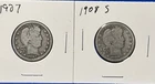 1907 Philadelphia And 1908 San Francisco Barber Quarter Lot Of Two