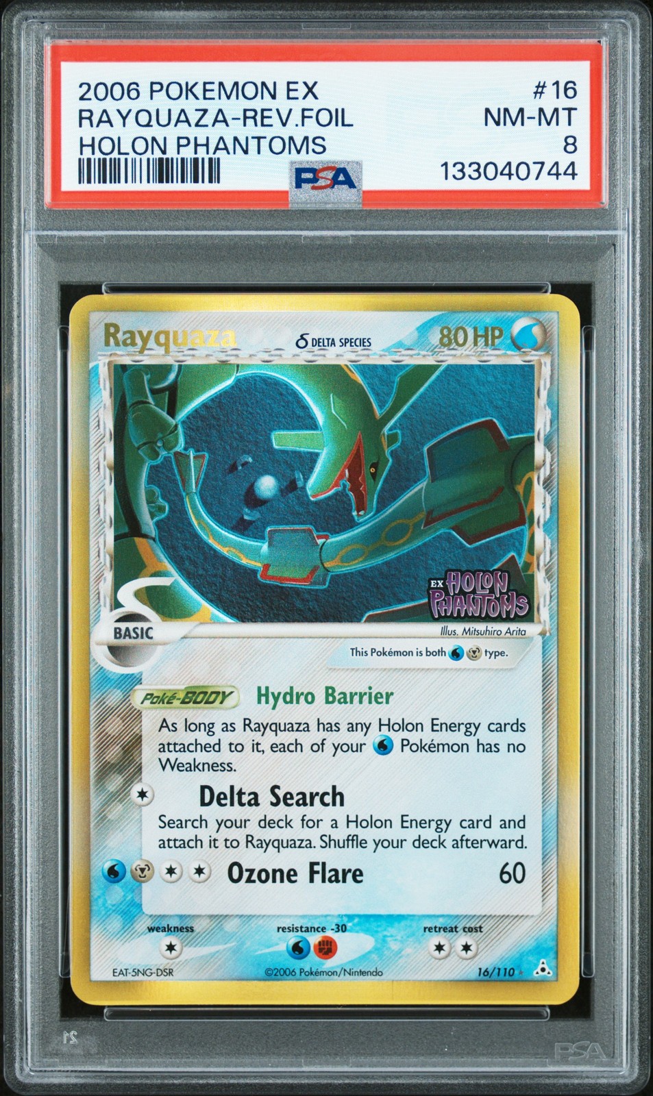 2006 POKEMON EX HOLON PHANTOMS #16 RAYQUAZA-REVERSE FOIL PSA 8
