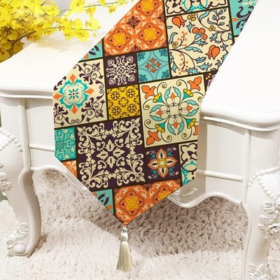 Poly Cotton Table Runner and Bed Runner  13 x 72 Inches with Tassel Box Printe