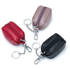 Genuine Leather Zipper Coin Purse Wallet Mini Keyring Change Pouch for Men Women