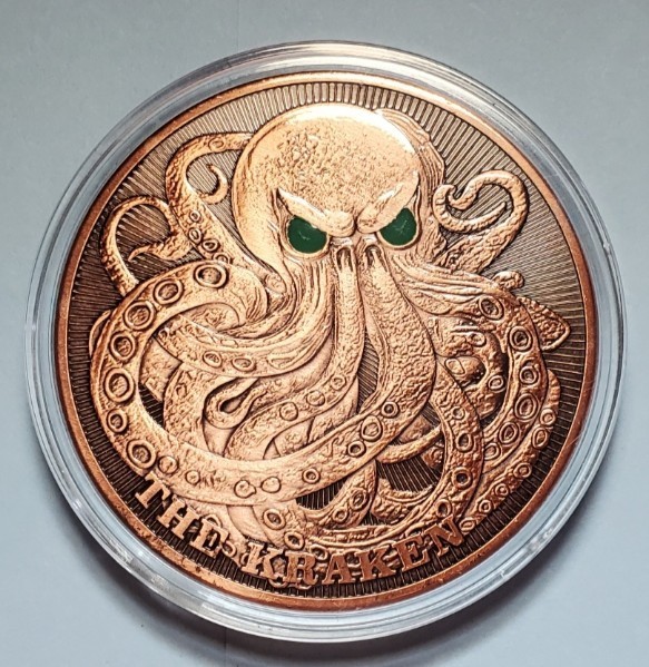 5 OZ AVDP .999 FINE COPPER THE KRAKEN GLOW IN THE DARK EYES W