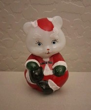 FENTON SANTA CLAUS CHRISTMAS SITTING BEAR WITH FRIT HAND PAINTED BY M. LEMON