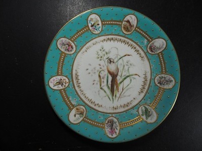 Antique Worcester Porcelain Plate Hand Painted Birds, Butterfly, Floral  (Lot L)